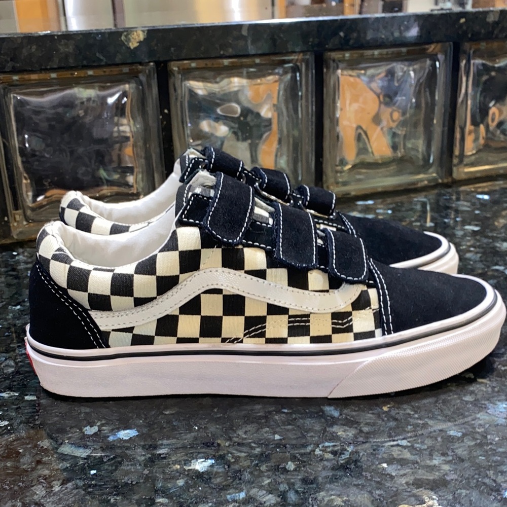 Vans Primary Old Skool Black and White Checkered Sneakers w Velcro Size 7.5